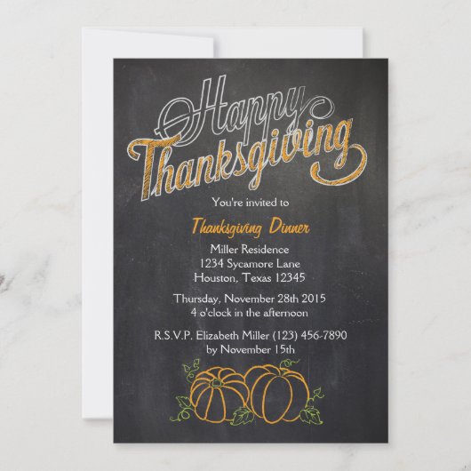 Invitation Citrouille Chalkboard Thanksgiving Dîner Invitatio (Devant)