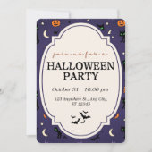 Invitation Citrouille Chat Noir Fête Violet Halloween  (Devant)
