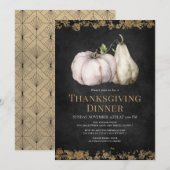 Invitation Citrouille Chic Black & Gold Thanksgiving Dîner (Devant / Derrière)