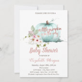 Invitation Citrouille chic, Fleurs Rose Baby shower or (Devant)
