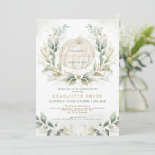 Invitation Citrouille chic vert Gold Fall Wreath Baby shower (Debout devant)