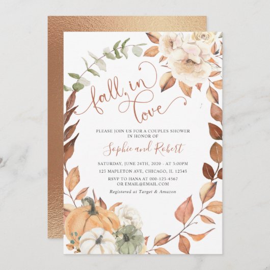 Invitation Citrouille Chute d'amour Automne Couples nuptiaux  (Devant / Derrière)