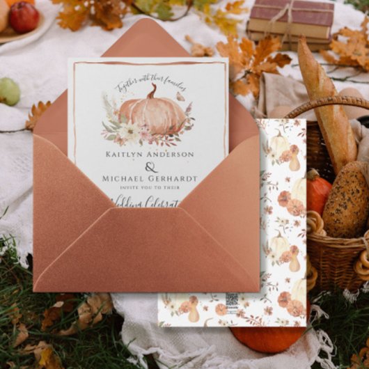 Invitation Citrouille Chute Folial Aquarelle Florale Mariage