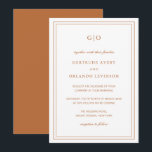 Invitation Citrouille classique Orange mariage élégant<br><div class="desc">Faire-part de mariage de couleur terre de style classique en terre cuite / rouille orange avec un design simple et minimal avec votre monogramme en haut et vos détails de l'événement entouré d'une double bordure. Les fontes alternent entre un script élégant, une fonte serif traditionnelle et minimaliste sans serif. Cette...</div>