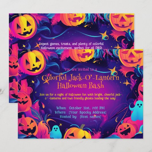 Invitation đCitrouille ColorĂ©e Halloween FĂȘte (Devant / DerriĂšre)