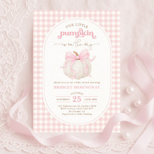 Invitation Citrouille Coquette Bow rose En vichy Baby shower
