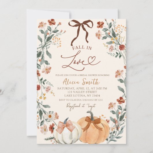Invitation Citrouille Coquette Fall in Love Automne Fleur sau (Devant)