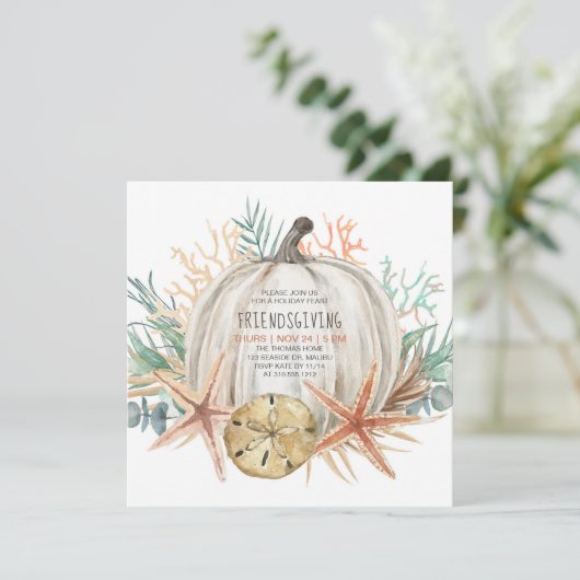 Invitation Citrouille côtier Friendsgiving Thanksgiving (Debout devant)