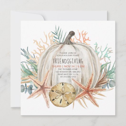 Invitation Citrouille côtier Friendsgiving Thanksgiving (Devant)