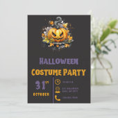 Invitation Citrouille Creuse Moderne Halloween Noir (Debout devant)