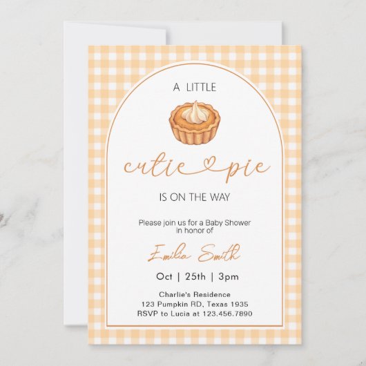 Invitation Citrouille Cutie Pie Automne En vichy Baby shower (Devant)
