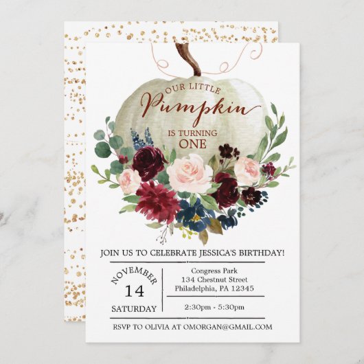 Invitation Citrouille d'anniversaire - Anniversair (Devant / Derrière)