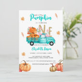 Invitation Citrouille d'anniversaire au thème camion bleu pai (Debout devant)