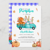 Invitation Citrouille d'anniversaire pailletée dorée thème ca (Devant / Derrière)