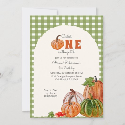 Invitation Citrouille dans le Patch 1er Anniversaire (Devant)