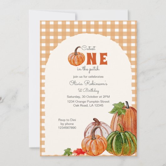 Invitation Citrouille dans le Patch 1er Anniversaire (Devant)