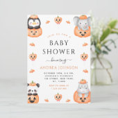 Invitation Citrouille d'aquarelle Animaux Baby shower d'Hallo (Debout devant)