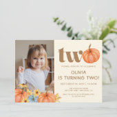 Invitation Citrouille d'aquarelle d'automne photo 2e annivers (Debout devant)