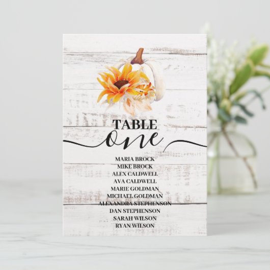 Invitation Citrouille d'aquarelle en bois blanc rustique (Debout devant)