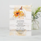 Invitation Citrouille d'aquarelle en bois blanc rustique (Debout devant)