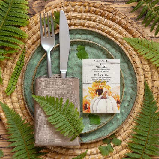 Invitation Citrouille d'aquarelle en bois blanc rustique