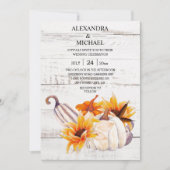 Invitation Citrouille d'aquarelle en bois blanc rustique Sunf (Devant)