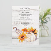 Invitation Citrouille d'aquarelle en bois blanc rustique Sunf (Debout devant)