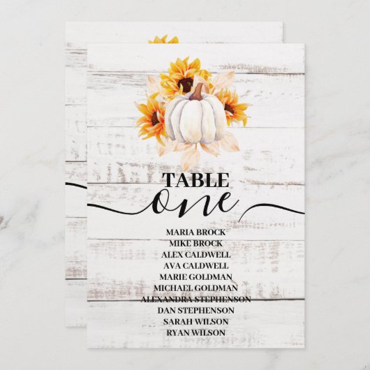 Invitation Citrouille d'aquarelle en bois blanc rustique Sunf (Devant / Derrière)