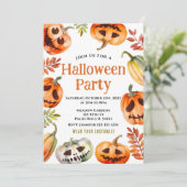 Invitation Citrouille d'aquarelle fête costumée Halloween (Debout devant)