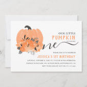 Invitation Citrouille d'aquarelle moderne automne 1er anniver (Devant)