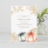 Invitation Citrouille d'aquarelle Orange Gold Fall Fiançaille (Debout devant)