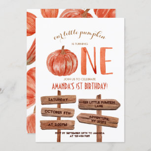 Invitation citrouille d'aquarelle "un" 1er anniversaire