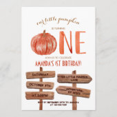 Invitation citrouille d'aquarelle "un" 1er anniversaire (Devant)