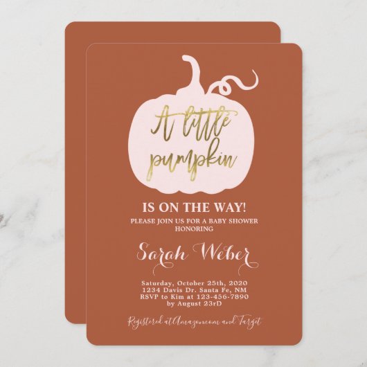 Invitation citrouille d'automne (Devant / Derrière)