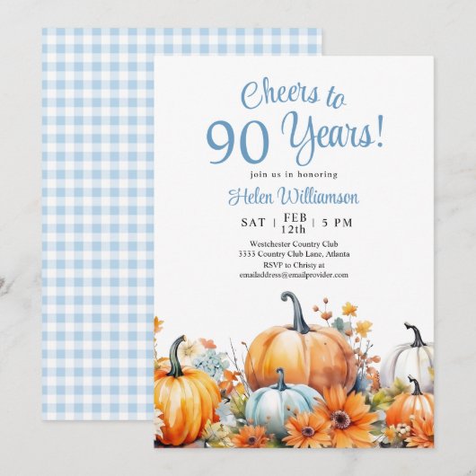 Invitation Citrouille d'automne 90e anniversaire Félicitation (Devant / Derrière)