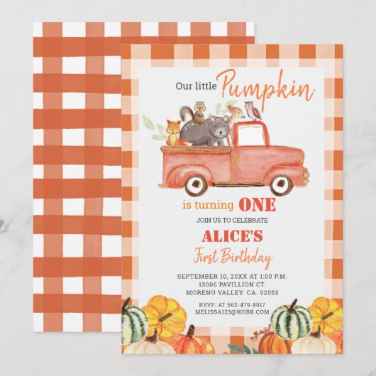 Invitation Citrouille d'automne Anniversaire de la couleur d' (Devant / Derrière)