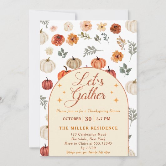 Invitation Citrouille d'automne, assemblons-nous pour le dîne (Devant)