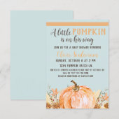 Invitation Citrouille d'automne Baby shower bleu, (Devant / Derrière)