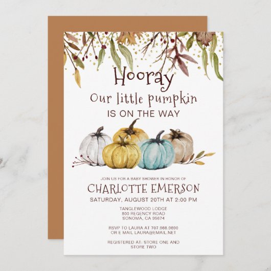 Invitation Citrouille d'automne Baby shower d'automne (Devant / Derrière)