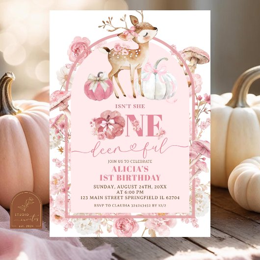 Invitation Citrouille d'automne blanc et rose Onedeererday