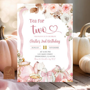 Invitation Citrouille d'automne Boho Coquette Thé rose pour 2
