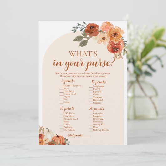 Invitation Citrouille d'automne Ce qui est dans votre Baby sh (Debout devant)