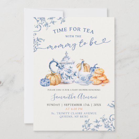 Invitation Citrouille d'automne Chinoiserie Baby shower Tea P (Devant)