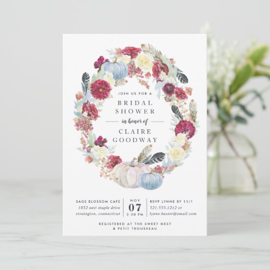 Invitation Citrouille d'automne et Fête des mariées florale d (Debout devant)