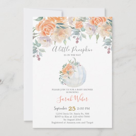 Invitation Citrouille d'automne fille Baby shower (Devant)