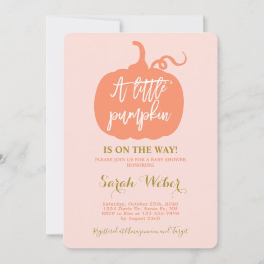 Invitation Citrouille d'automne fille baby shower (Devant)