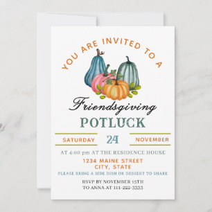 Invitation Citrouille d'automne Friendsgiving Potluck Invitat