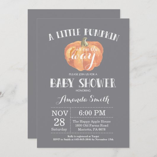 Invitation Citrouille d'automne Gray (Devant / Derrière)