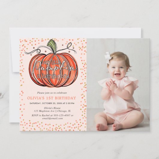 Invitation Citrouille d'automne Notre petit a un an Photo (Devant)