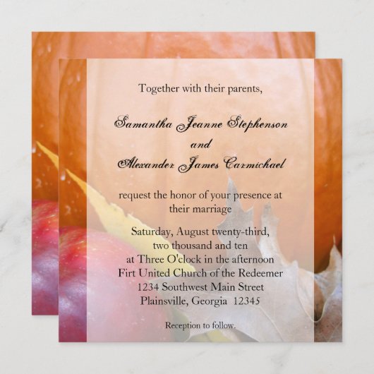 Invitation Citrouille d'automne, pomme et Feuille coloré (Devant / Derrière)